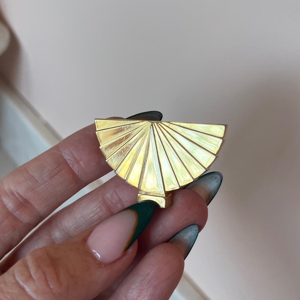 Vintage 80s Karl Lagerfeld Gold-tone Fan-Shaped Brooch Pin